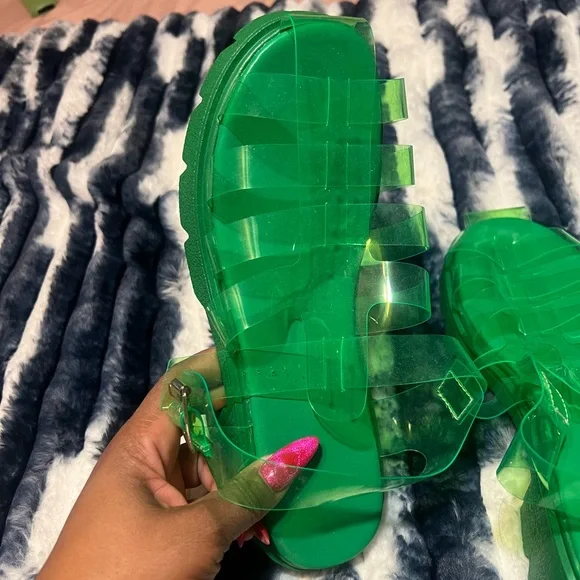 Green Transparent Slide Sandals - Picture 2 of 6